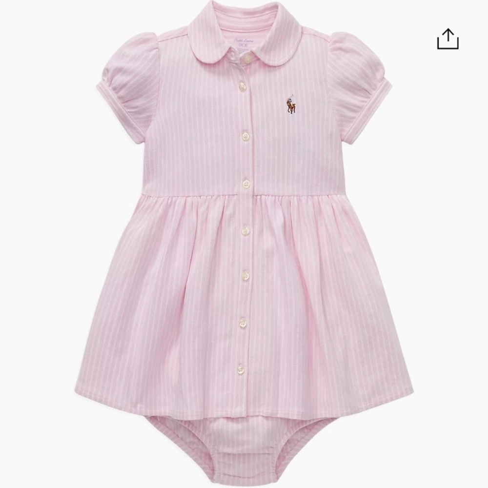 Ralph Lauren Pink and White Striped Oxford Baby Outfit